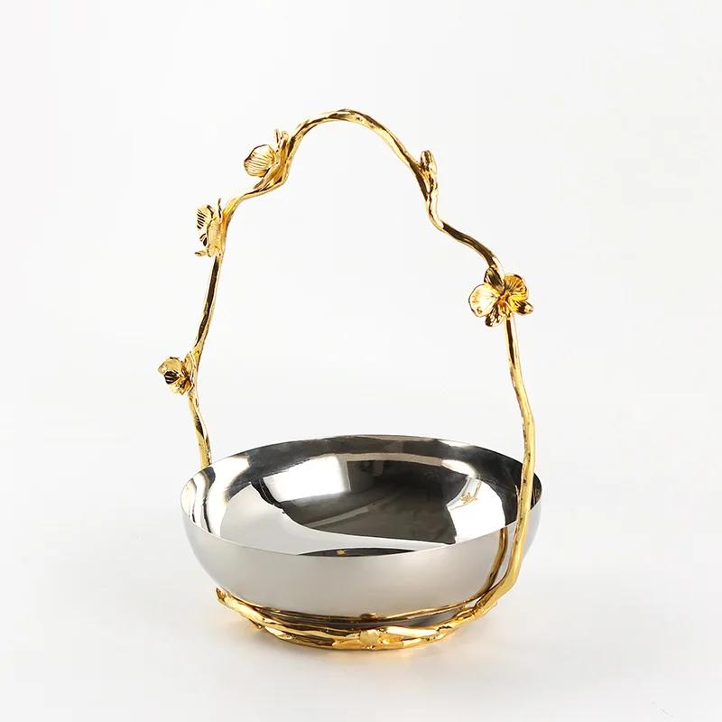 Metal Stainless Steel Tray Three-dimensional Butterfly Handle Desktop Storage Container Silver Fruit Bowl Jewelry Dish