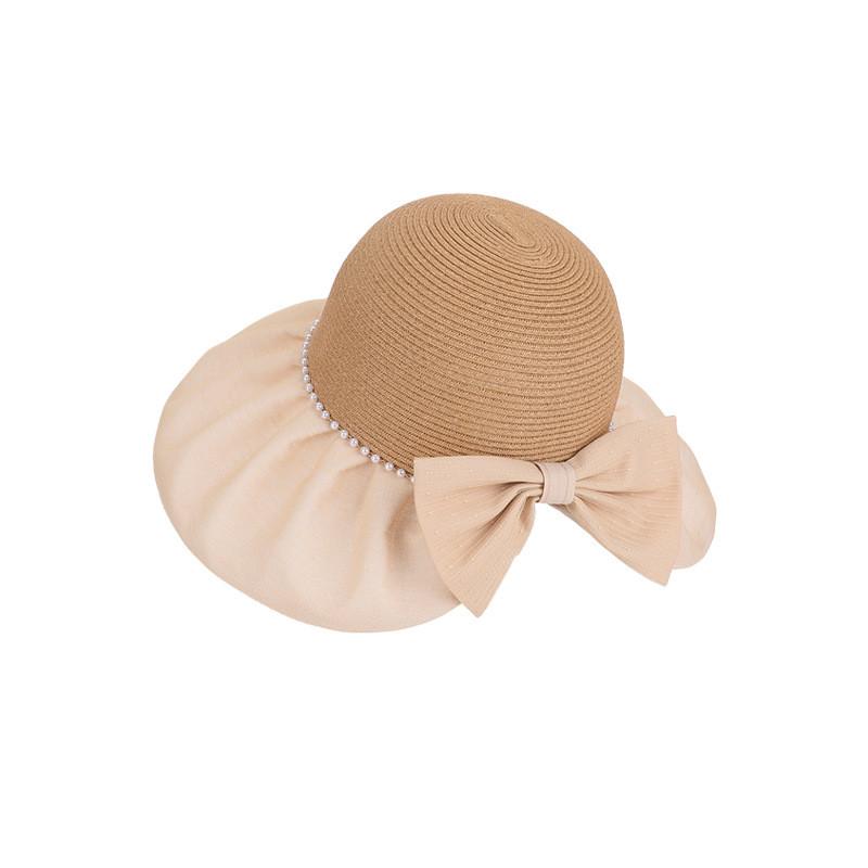 Womens Summer Sun Hat With Pearl Accent And Breathable Polyester Material For Sunshade And Style