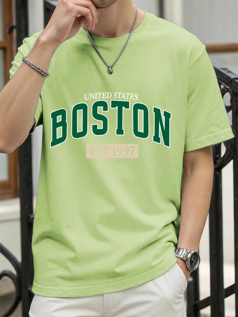 United States Boston Est 1997 Print T Shirt Men Summer AllMatch Streetwear Trendy ONeck Clothes Cotton Oversized Man TShirts