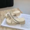 Set of toe crossed cool slippers female 2025 summer new fairy style versatile retro casual fashion soft bottom mop