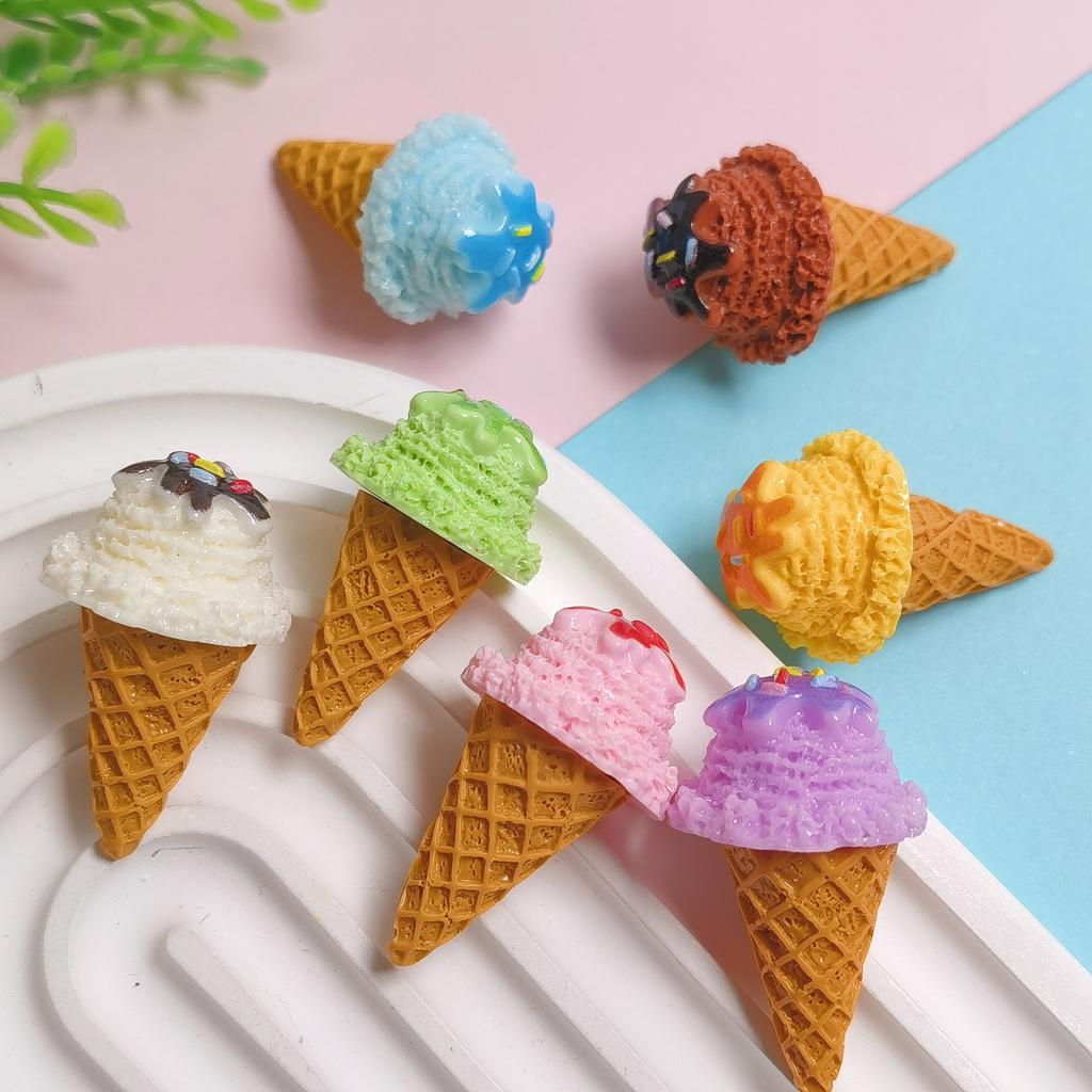 100Pcs Mixed Mini Ice Cream Cone Figurines No Hole Slime Beads Ornaments for Hair Accessories Phone Case Scrapbooking Decor