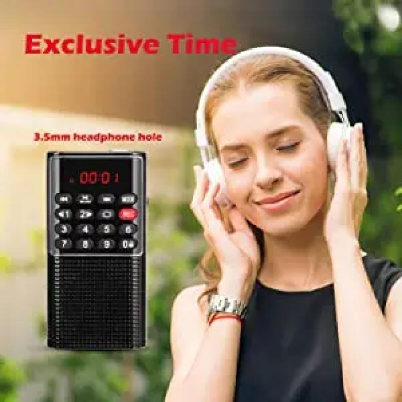 Mini Portable Pocket FM Radio Handheld MP3 Walkman with Recorder Rechargeable 500mAh Battery for Hiking Walking Camping