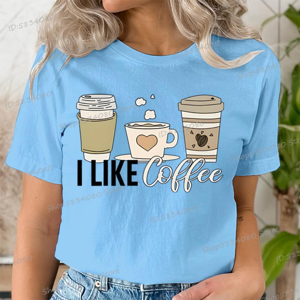 Short Sleeve T-shirt for Coffee Lover Crew Neck Women Fashion Summer Clothes I Love Coffee Graphic Tee Girl Coffee Party T-shirt
