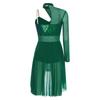Damen Lyrischer Tanz Trikot Rollkragen Verstellbare Spaghettiträger Ein Schulter Glitzernde Pailletten Kleid