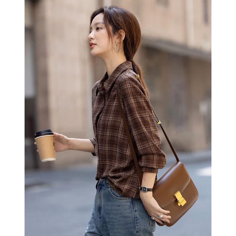 Women s Winter Plaid Lapel Commuter Shirt M