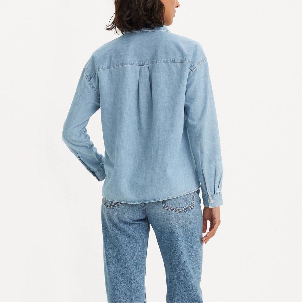 Levis Solid Color Loose Long Sleeve Shirt Women Shirts Sky-Blue A7610-0000