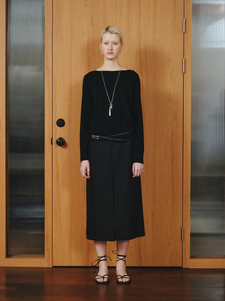 Reply Wool Blend Slit Skirt_Black