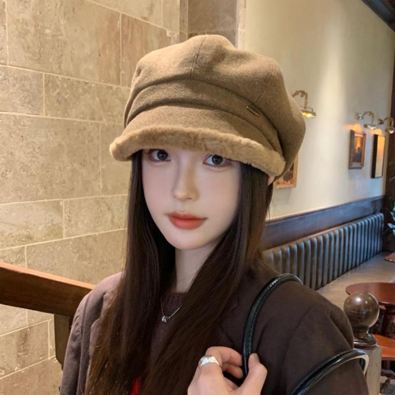British Retro Versatile Fisherman Hat for Women In Autumn and Winter Plus Down Duck Tongue Beret Japanese Style Warm Ear Protection Octagonal Hat