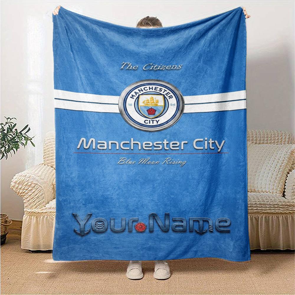Name Custom Manchester City FC Logo Print Flannel Blanket High Quality Warm Comfortable Cover for All Seasons Perfect for Gifts Home Decor