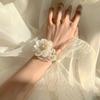 Elegant White Bridesmaid Corsage Bracelet - High-End Wedding Hand Flower