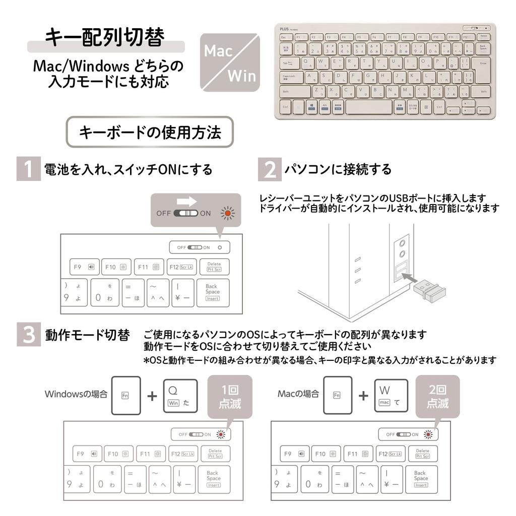 PLUS Keyboard Jibuniro Thin Mini Wireless Keyboard Gray TW-KB002 428-851
