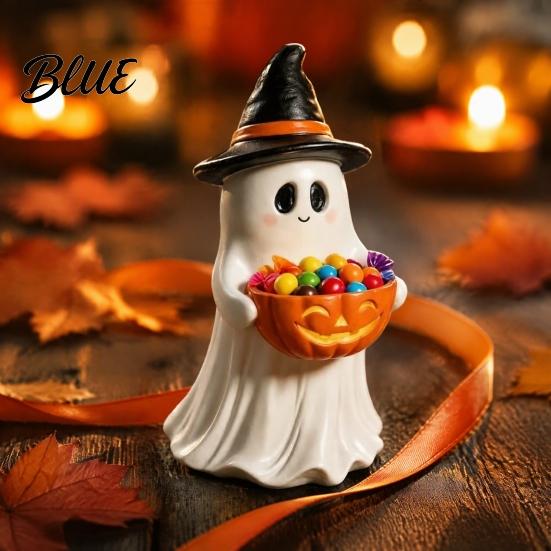 Small Figurines for Bedroom Resin Ghost Statue with Pumpkin Candy Bowl Halloween Table Decor Decorations Cute Desktop Organizer Living Room