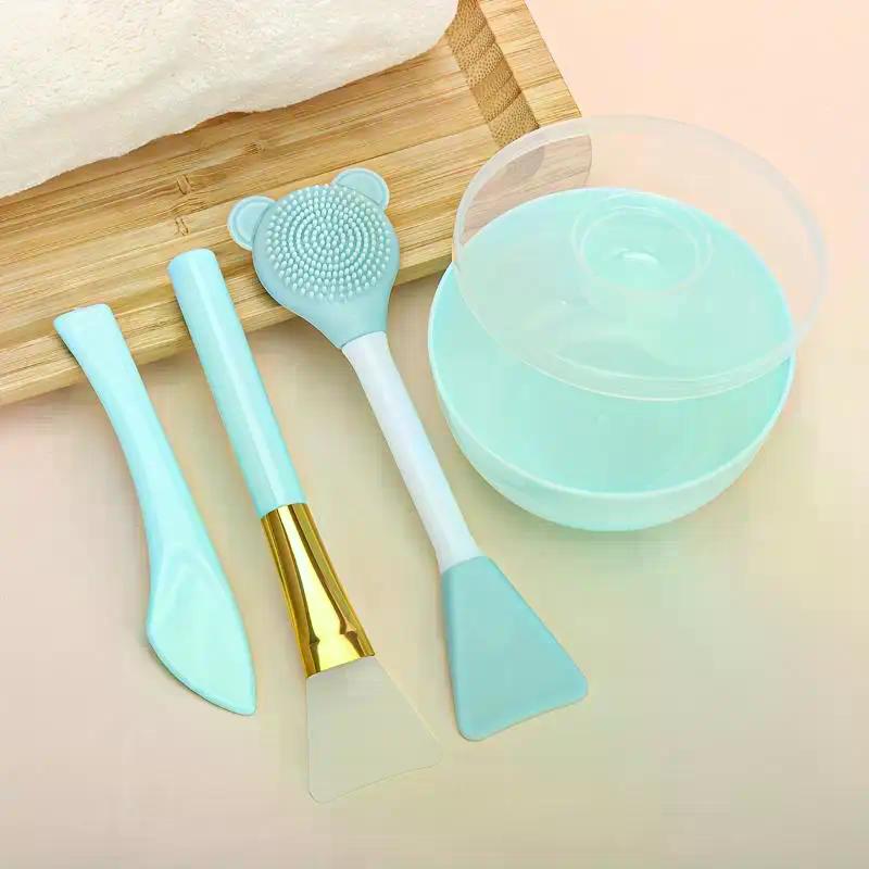4pcs Face Mask Mixing Bowl Set, DIY Facemask Mixing Tool Kit, Facial Mask Bowl Stick Spatula Silicone Soft Face Brushes