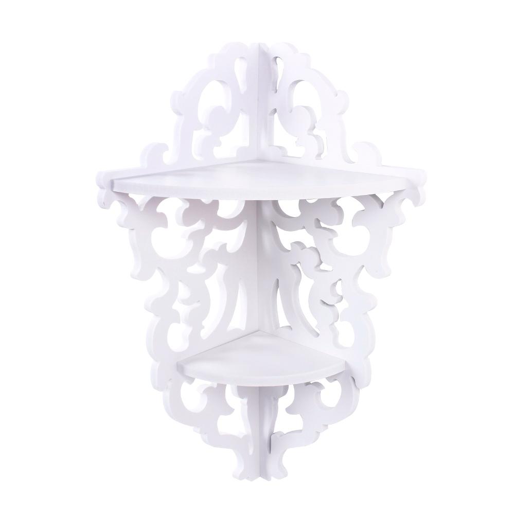 2 Tier Carved Home Bathroom Corner Shower Storage Shelf Rack Stand Display White