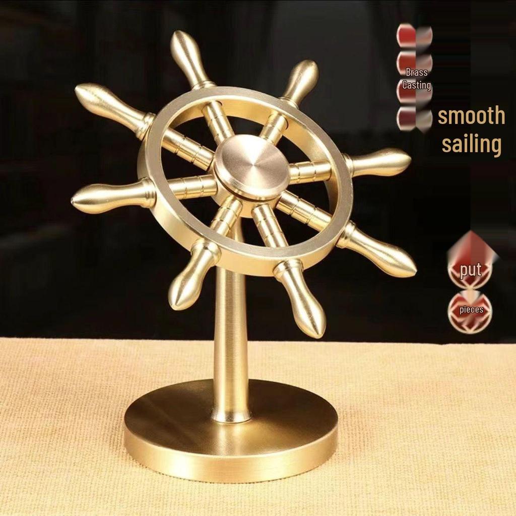 Messing-Steuerrad-Schreibtischornament für den Steuermann - reibungslose Fahrt Dekompression Drehendes Ruder