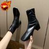 Autumn Winter Leather Waterproof Booties Square Toe Heeled Warm Woman Short Shoes New In Fashion  Sale Ankle Boots For Women