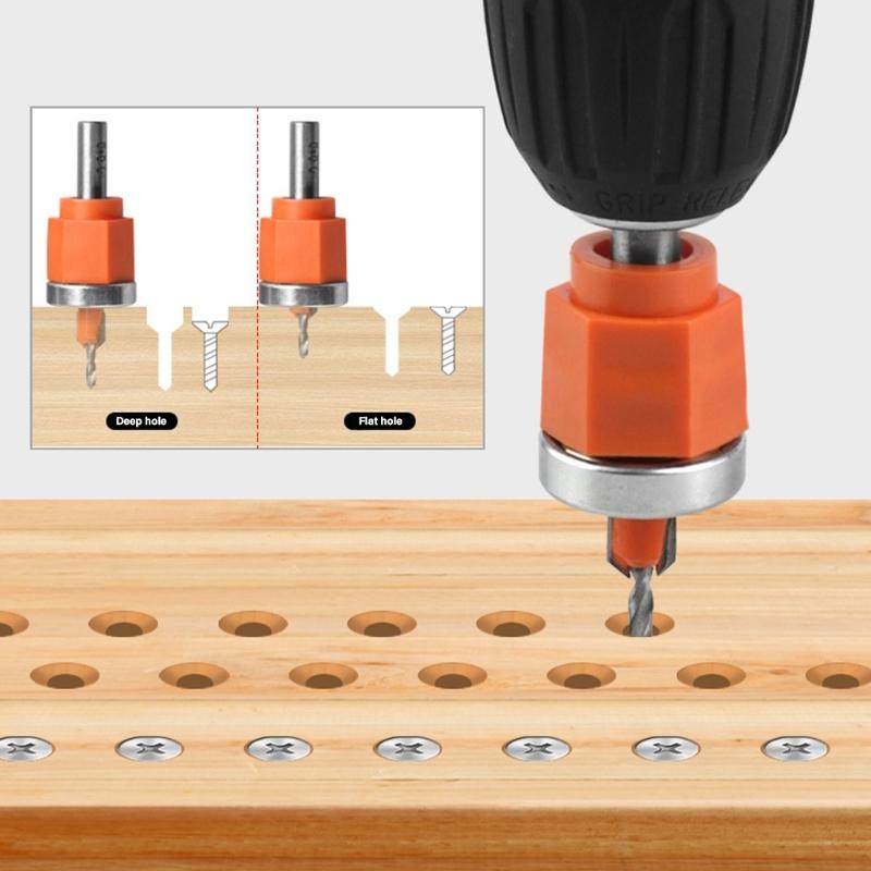 Carbide Tipped Countersink with Adjustable Depth Stop Round Shank Wood Countersink Drill Bit