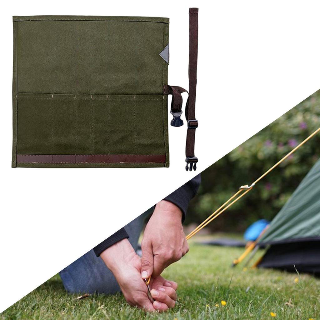 Tent Stakes Bag Ground Nail Storage Portable Canvas Tools Pole Pegs Roll Tool Pouch