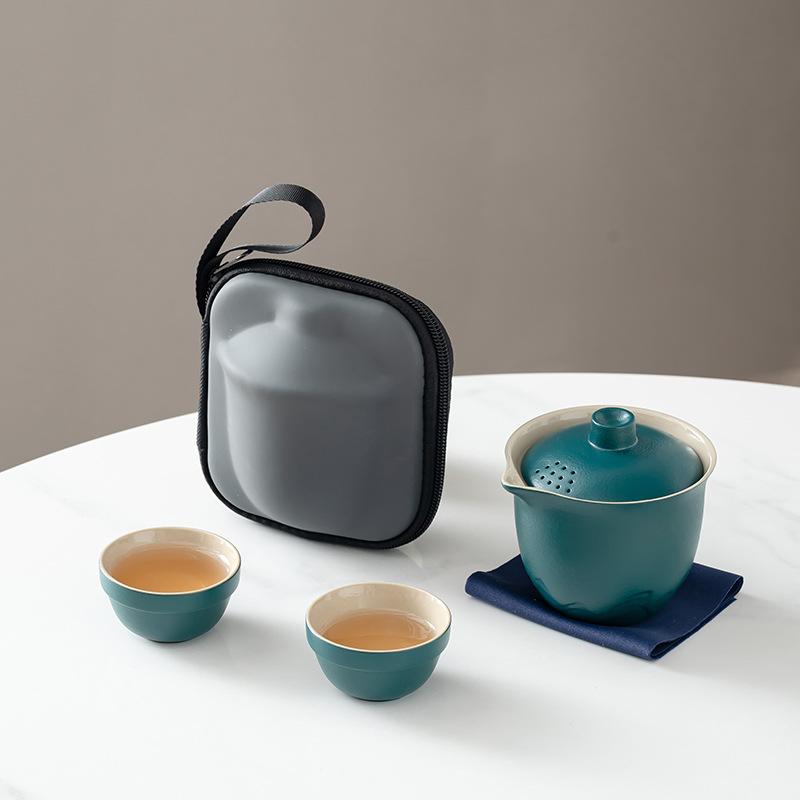 Outdoor coarse pottery portable travel tea set storage bag household teapot cover bowl Kuaike cup business souvenir