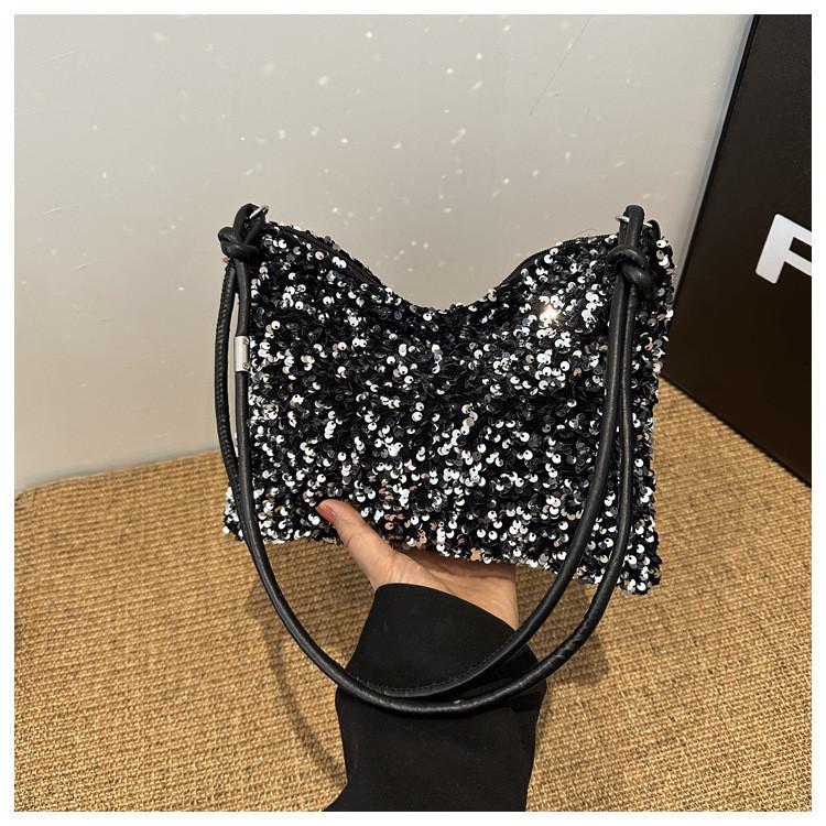 

Black And Silver Glitter Shoulder Bag Street Style Underarm Bag Women s Fashion срібний