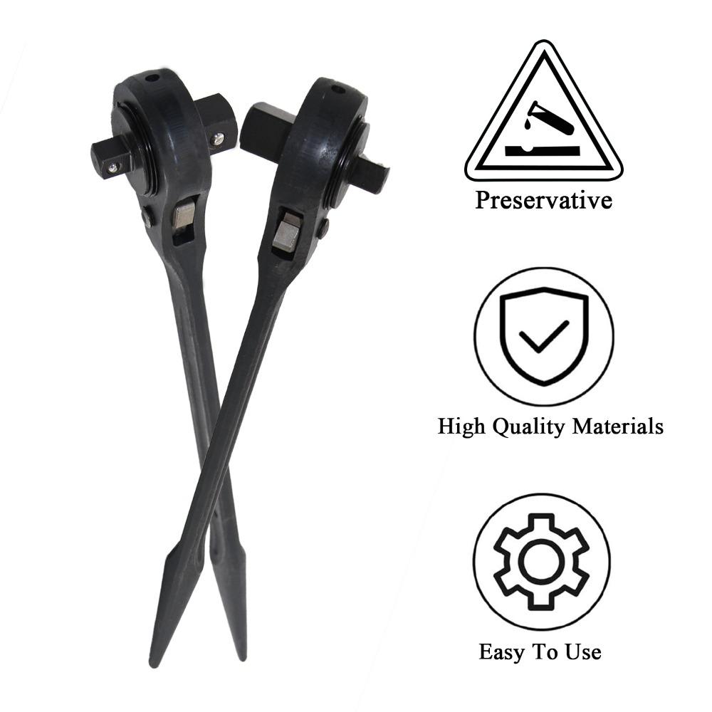Square Head Double Ended Ratchet Wrench Heavy Duty Round Head Quick Release for Auto Pipe DIY Spanner Lever Hand Tool