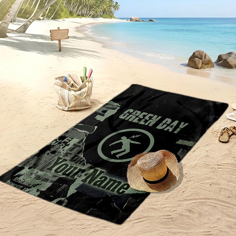 Green Day Custom Beach Towel, Print Your Name Text Lightweight Absorbent Towel for Swimming Travel
