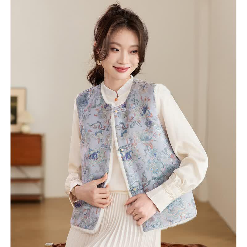 Oudyfu Women s Elegant Fleece-Lined Winter Vest Jacket M синий
