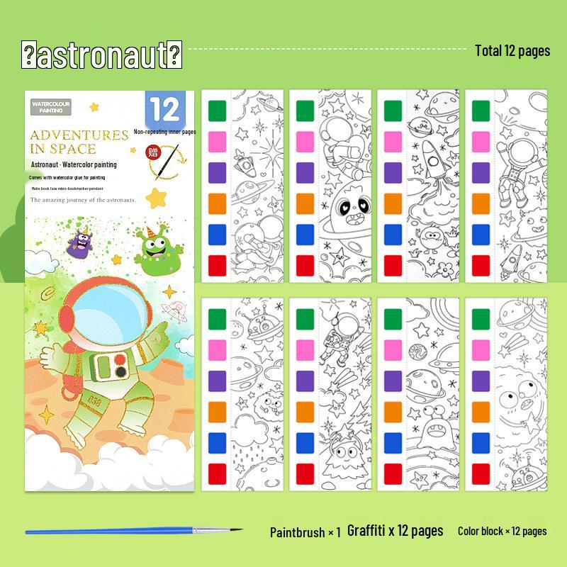 Portable Children's Watercolor Doodle and Coloring Book with Sticky Notes and Gouache