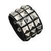 Men's Black & Silver Studded PU Leather Bracelet with Round Corners - Cross-Border Punk Style