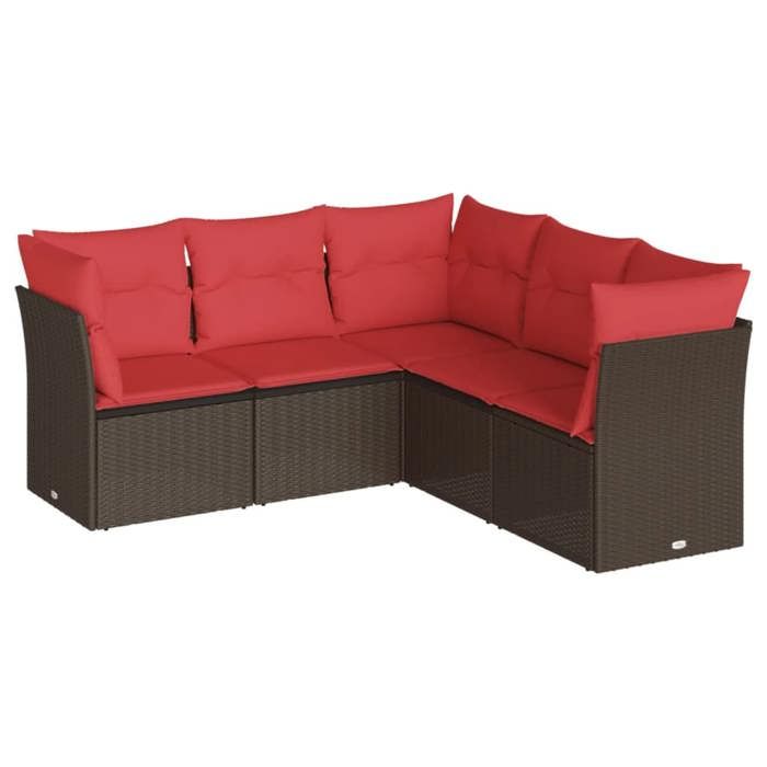 VidaXL Salon de jardin avec coussins 5 pcs marron résine tressée 3249463