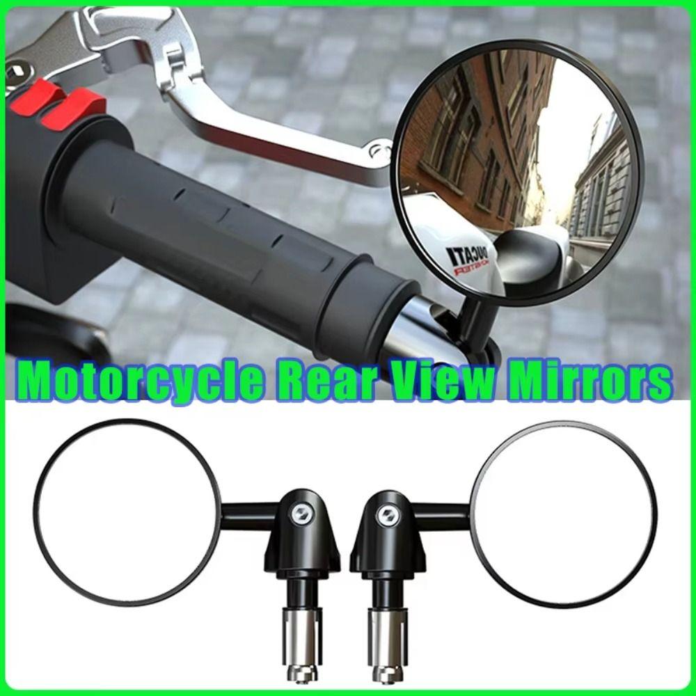 2Pcs Full Angle Motorbike Handlebar Mirror Flat/Convex Handle Bar End Mirror for 16-18mm ID Handle