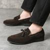 Fashion New Black Brown Loafers New Men's Pointed Bowknot Suede Leather Shoes Male Designer Formal Wedding Dress Homecoming Footwear
