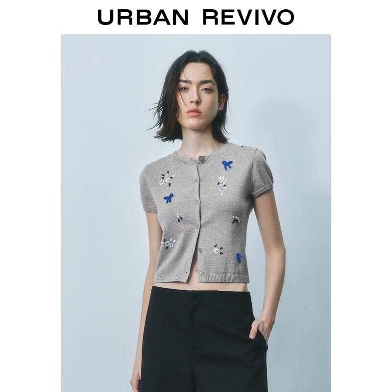 UR2026 Women s 3D Bow Flower Short Sleeve Knit Cardigan S холодный серый