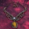 Tiger's Eye Real Gemstone Necklace Copper Wire Wrapped Adjustable Chain Necklace