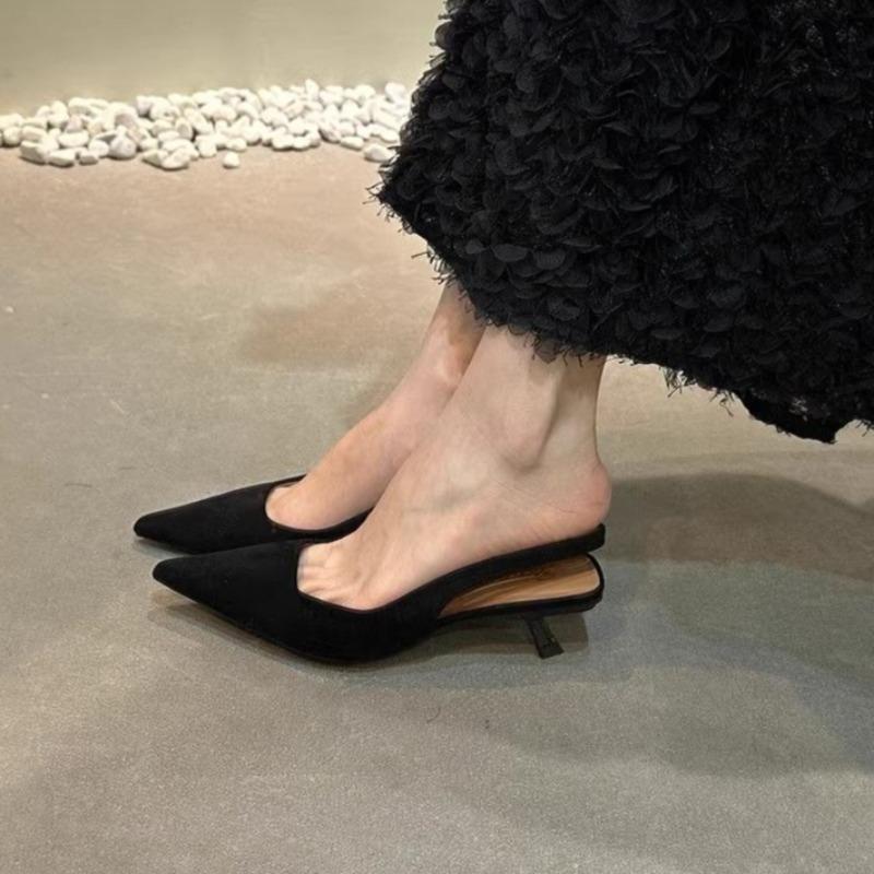 Fashion Versatile Temperament Stiletto High Heels Women's Xia New Baotou Pointed Toe Shallow Mouth One Strap Back Empty Sandals