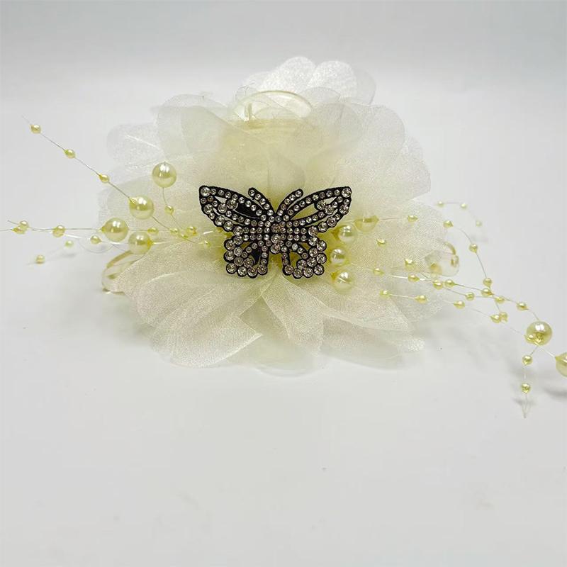 Netzstoff Blume Schmetterling Quaste Perlen Greifspange Damen Pferdeschwanz Haarspangen Kopfschmuck Haarschmuck