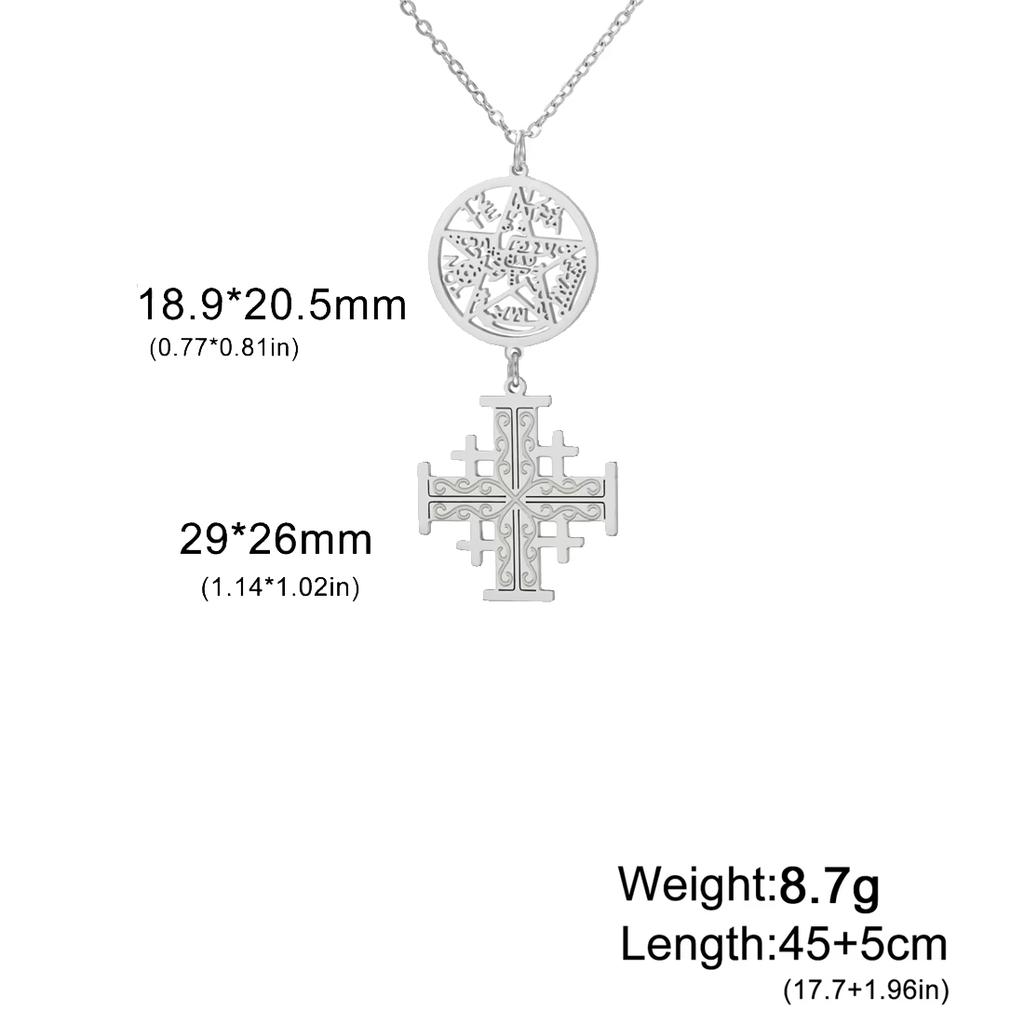  Jerusalem Cross Witch Knot Necklace Stainless Steel Vintage Pentacle Tetragrammaton Necklaces Triple Protection Jewelry