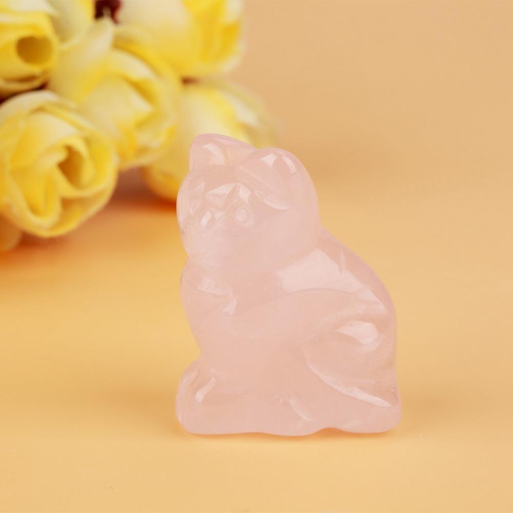 1.5 Inch Mini Cat Crystal Statue Stone Gift Cat Figurine Rose Quartz Figurine For Cat Lovers