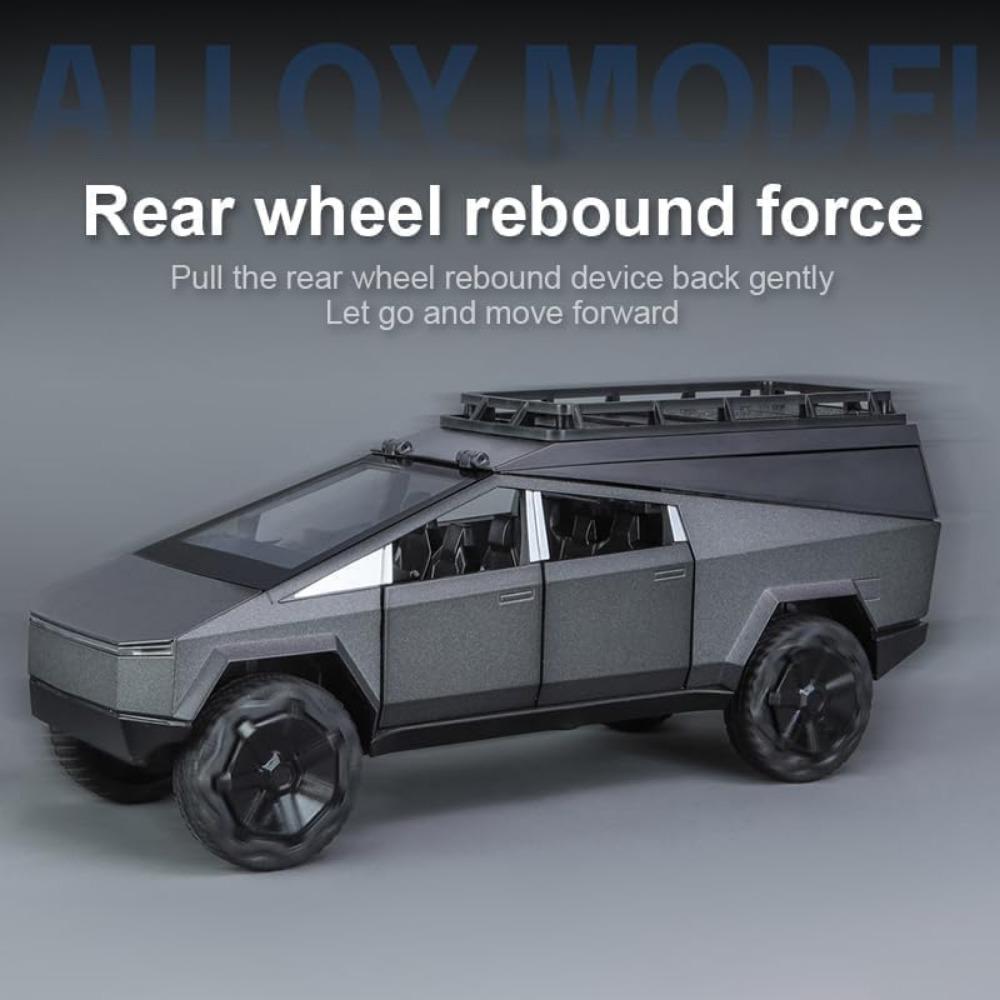 1/32 Tesla Pickup Trailer RV Model Kit, aliaj de vehicule off-road, model de mașină de jucărie din metal turnat sub presiune, simulare de model de camion cu lumină sonoră, cu RV