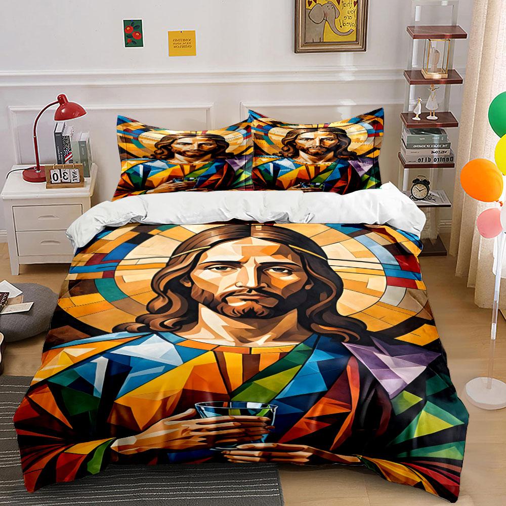 

Stained glass Jesus artwork. Bedding sets Duvet cover sets Duvet covers Pillowcases(1 * Duvet Cover 2 * Pillowcases, without duvet insert) 135x200cm