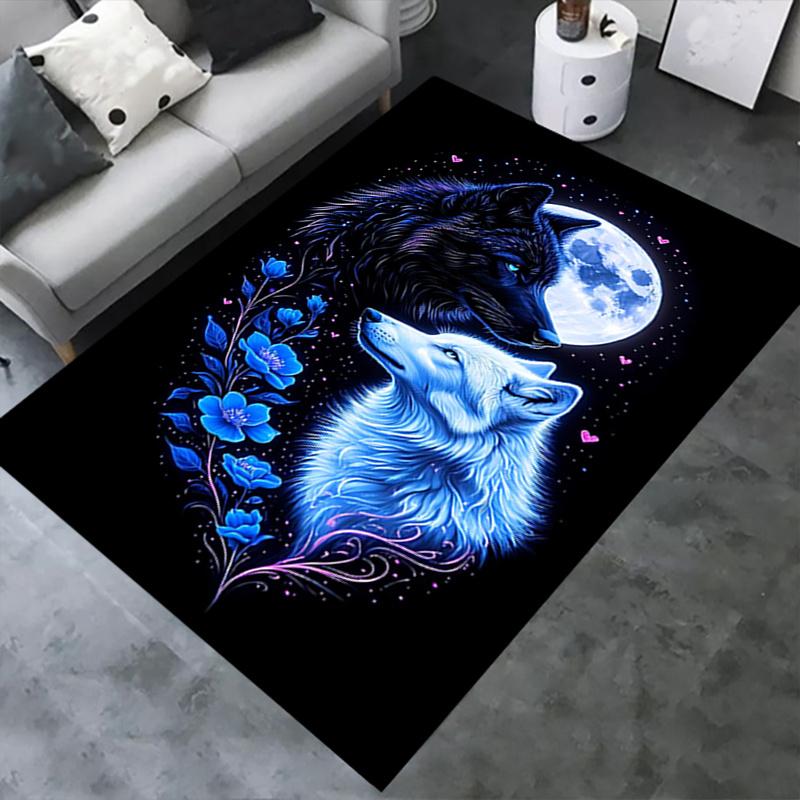 Wolf and Flowers Chair Mat: Office Carpet, Oversized Rug for Home Decor, Sofa Mat, Desk Pad Gift Suitable for Bedroom, Living Room, Various Rooms
