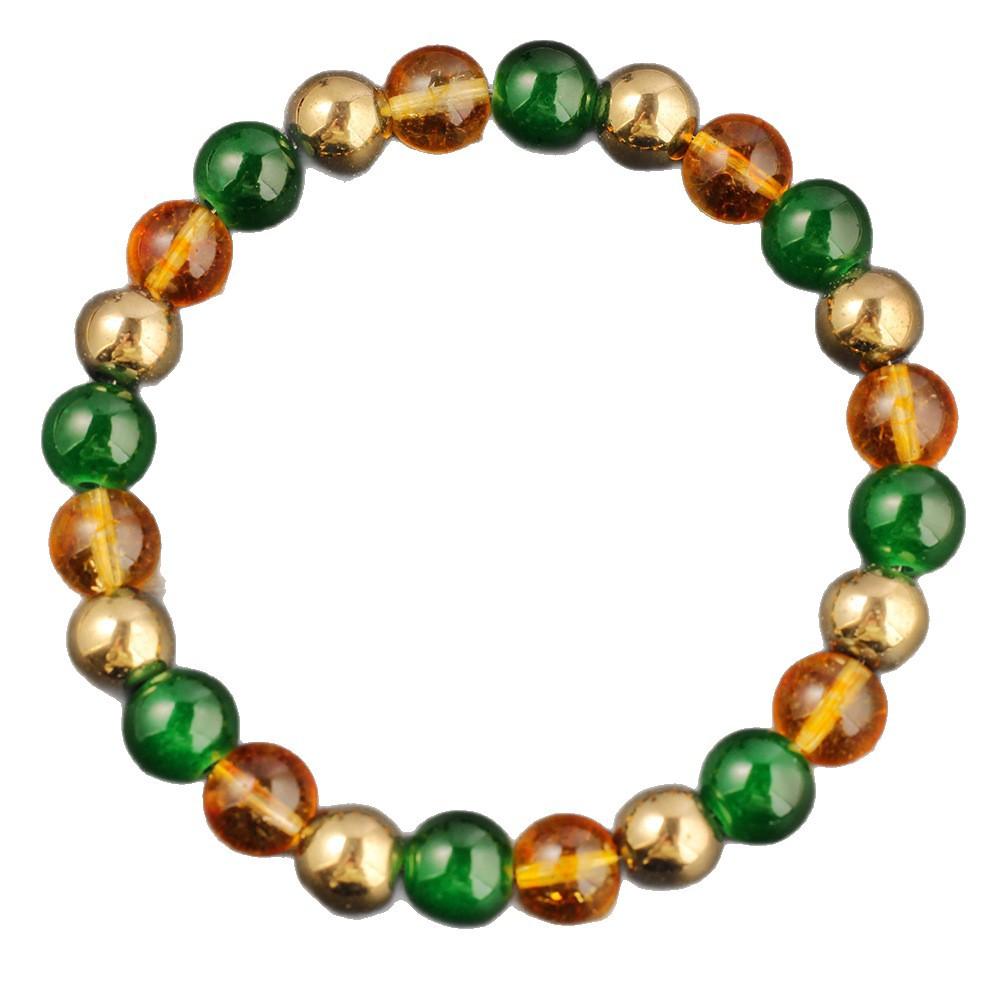 Festive Gifts Green Onyx Amber And Golden Metal Beaded Bracelet Elegant Fashion Jewelry For Men And Women Daily Wear Simple Versatile Accessory