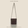 Women's Genuine Leather Woven Crossbody Bucket Bag