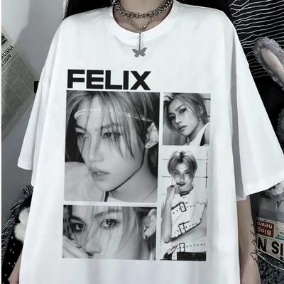 FELIX Stray Kids Kpop Design Koszulka Unisex z Krótkim Rękawem S-5XL