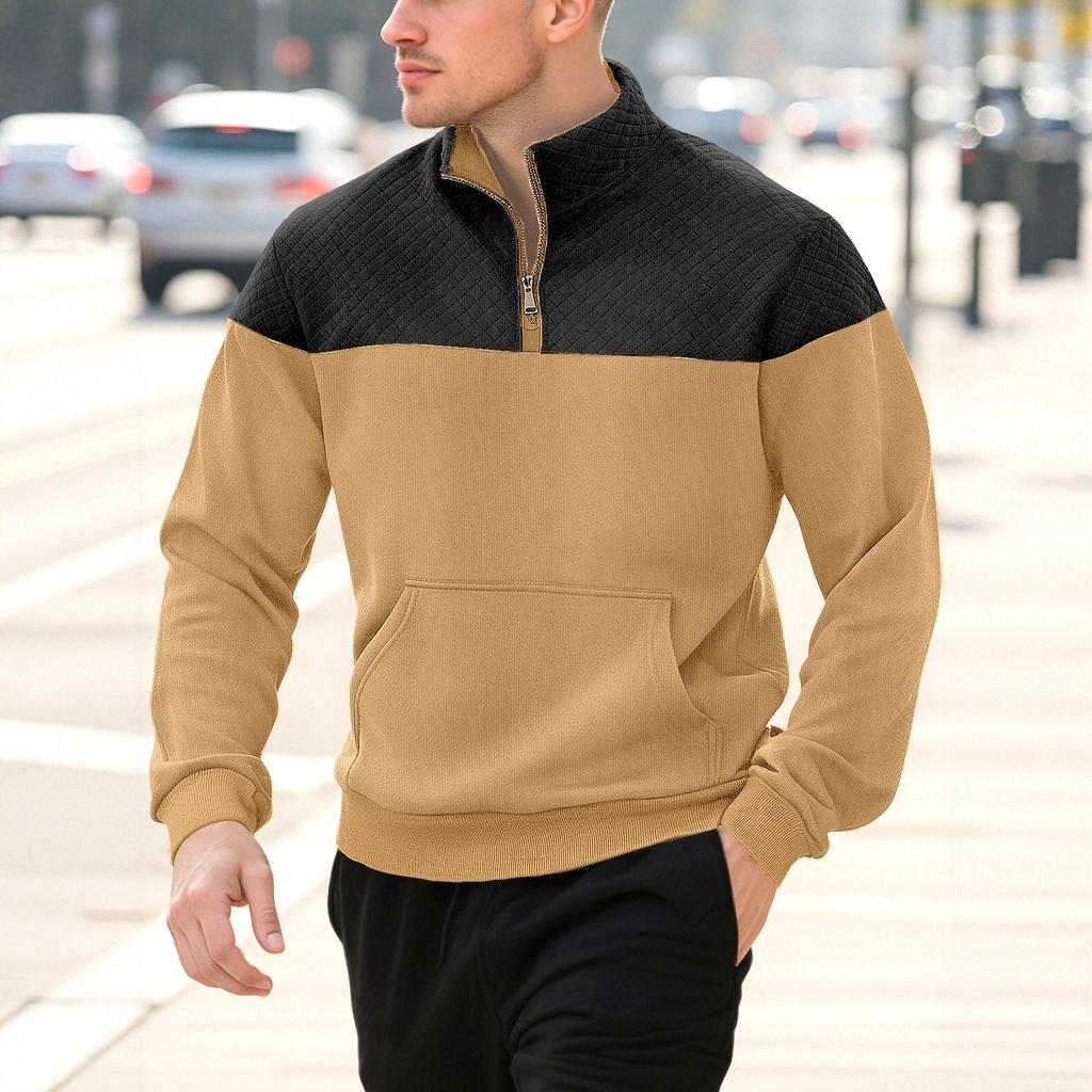 Herren Waffelpiqué Casual Stehkragen Zip-Up Hoodie mit kleinem Karomuster TK Diamond Check Oberbekleidung