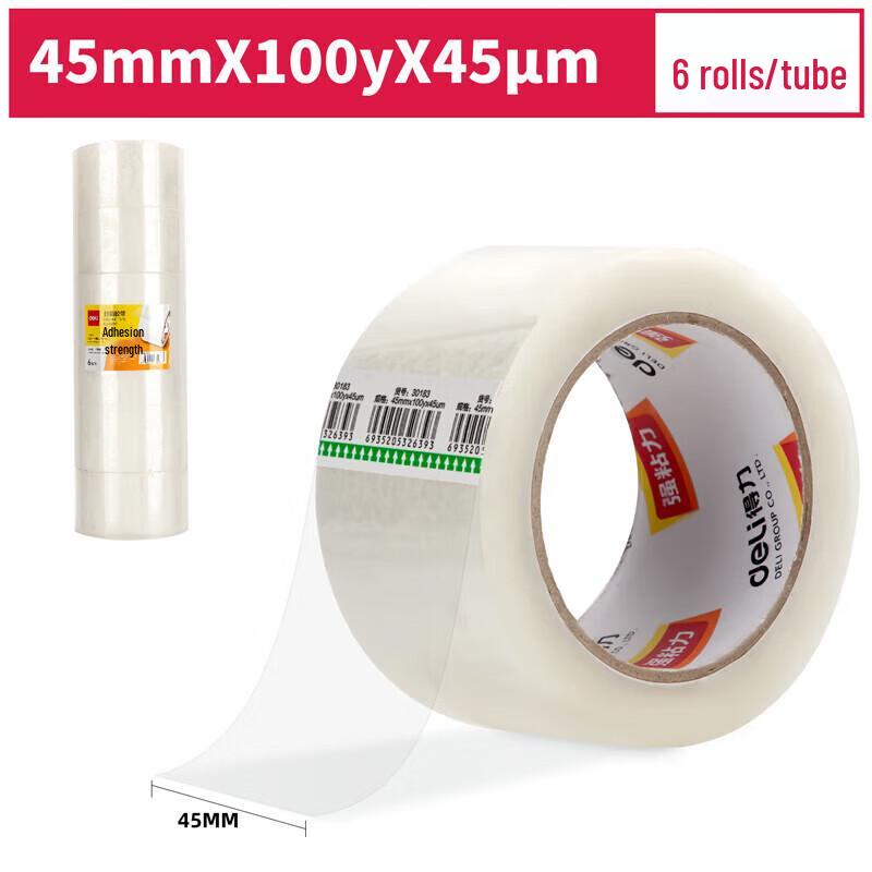 Deli 30183 Transparent Packaging Tape (6 Rolls)