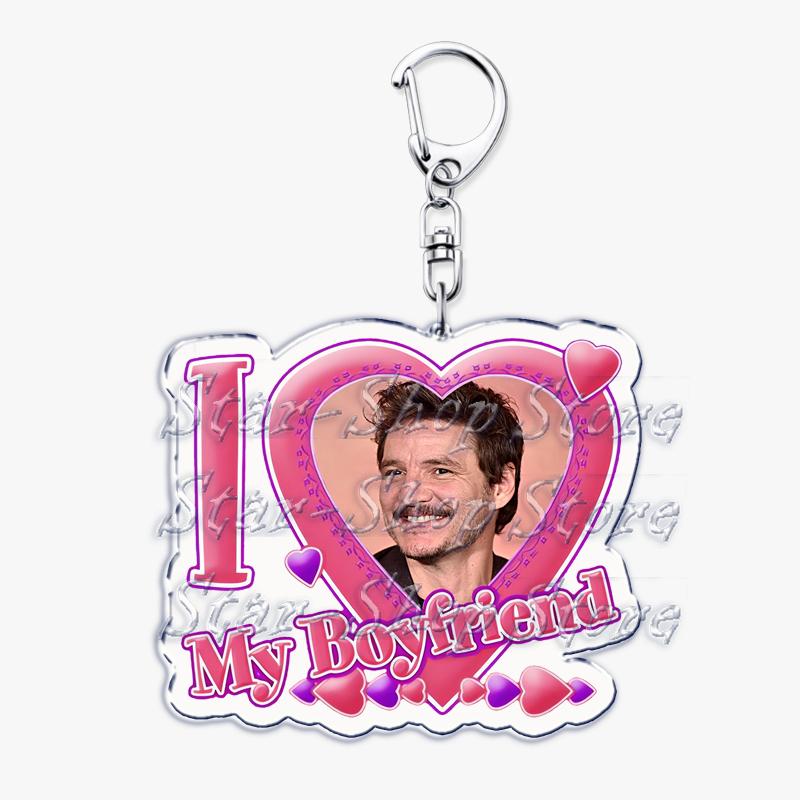 Hot Pedro Pascal I Love My Boyfriend Heart Keychain for Women Accessories Key Chain Ring Keychains Jewelry Fans Gifts