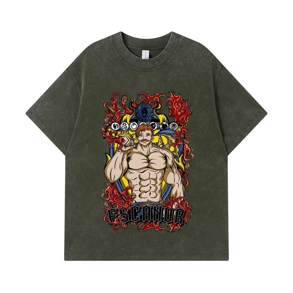 275 GSM Prané trička 100% Bavlna Sedm smrtelných hříchů V4 Potisk Escanor Unisex Těžké bavlněné tričko