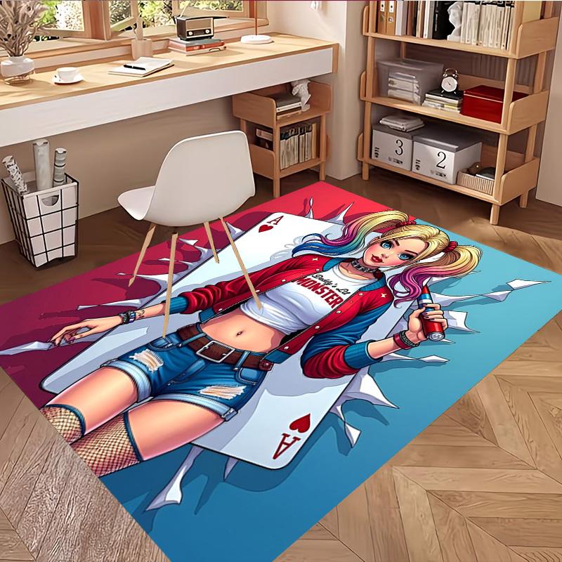 Harley Quinn Joker Print Rug, Washable Floor Carpet, For Entryway Dorm Laundry Room Office Study, Home Decor Birthday Christmas Gift