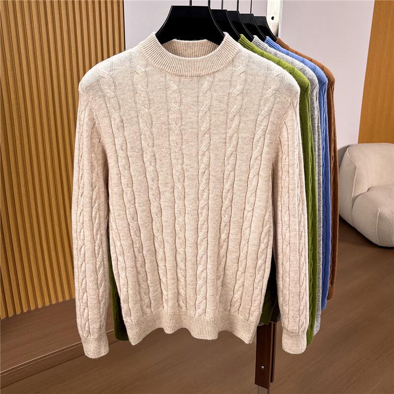 Men's 100% Wool Cable Knit Crew Neck Sweater